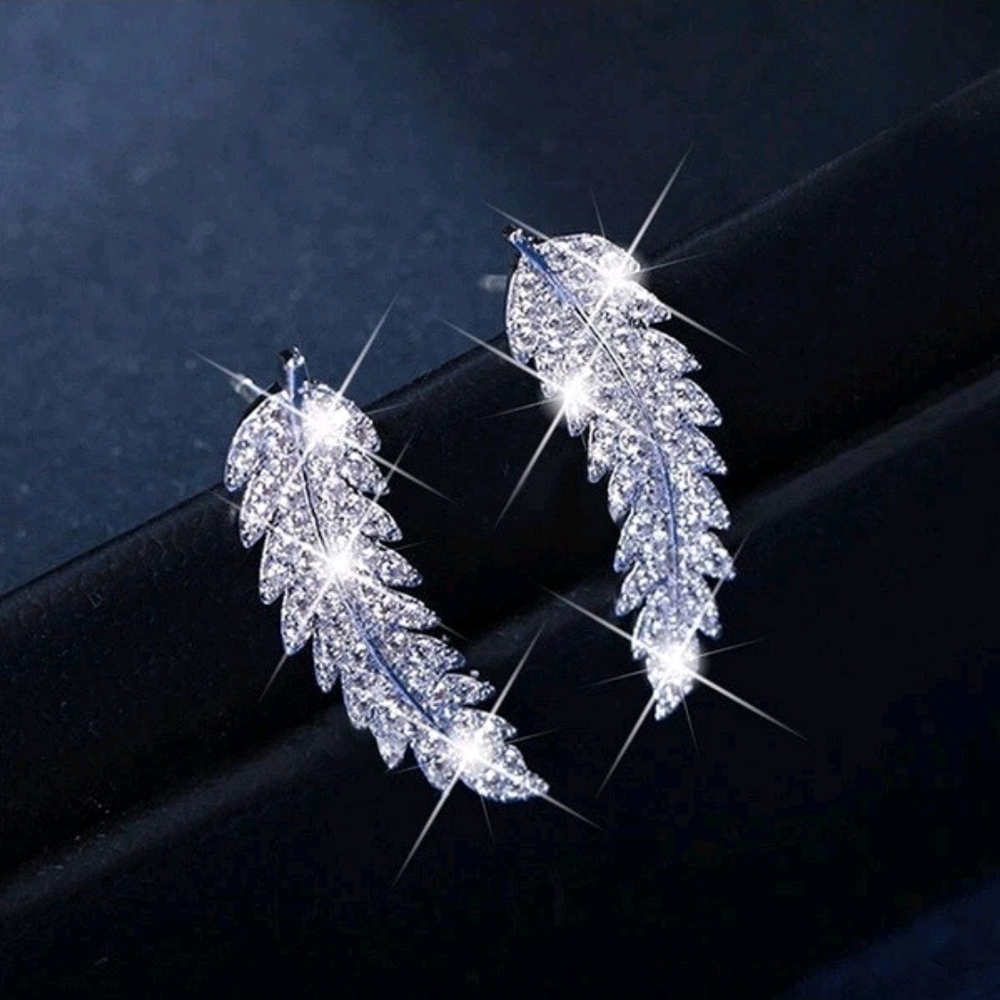 Sparkling Silver Leaf Earrings